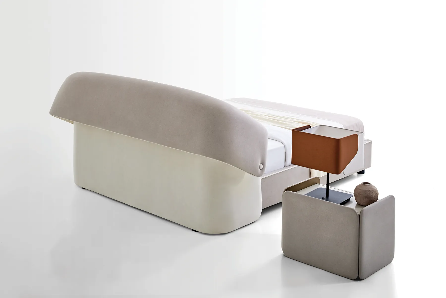 Fold bed and bedside table on white