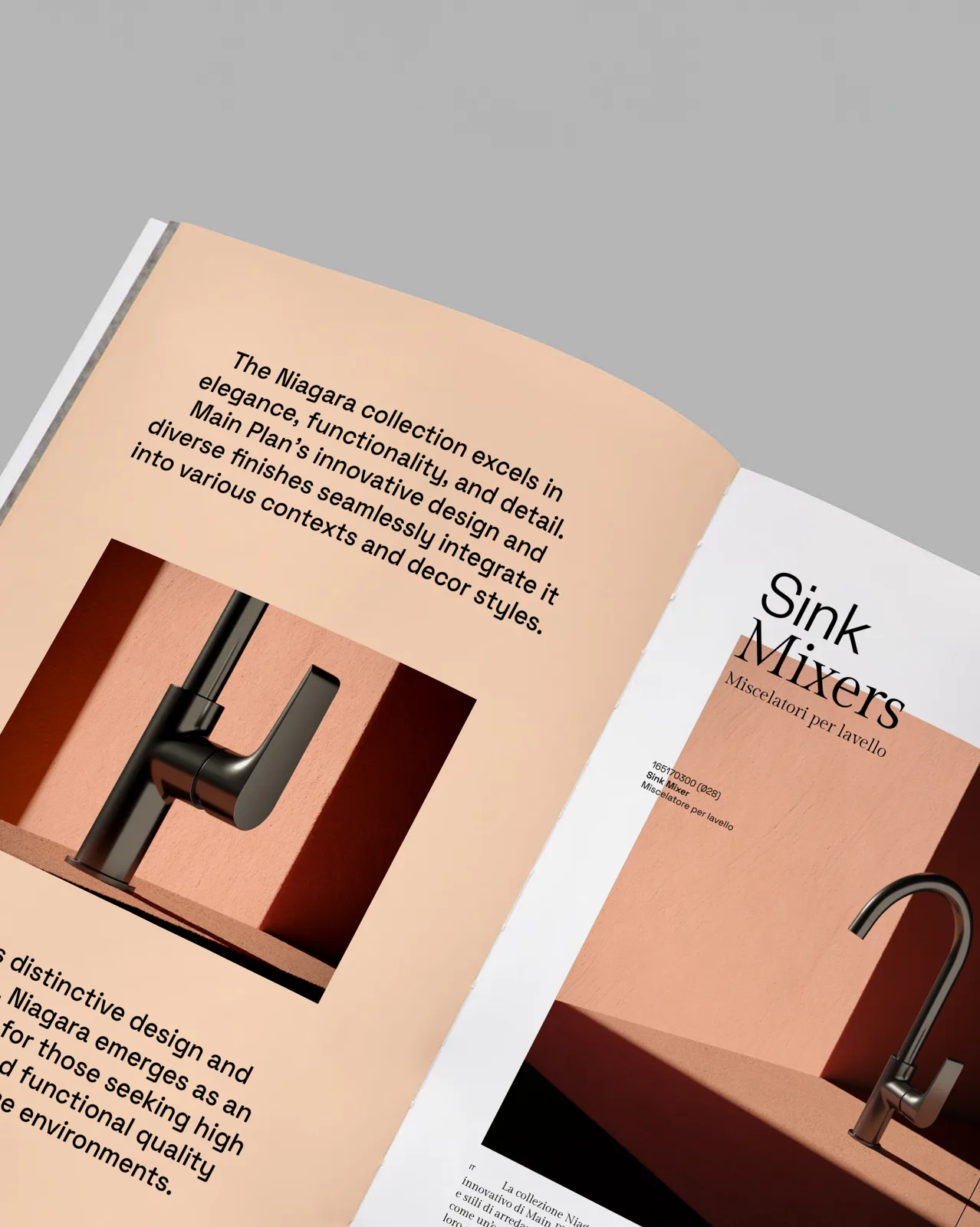 Catalogue spread presenting the sink mixers